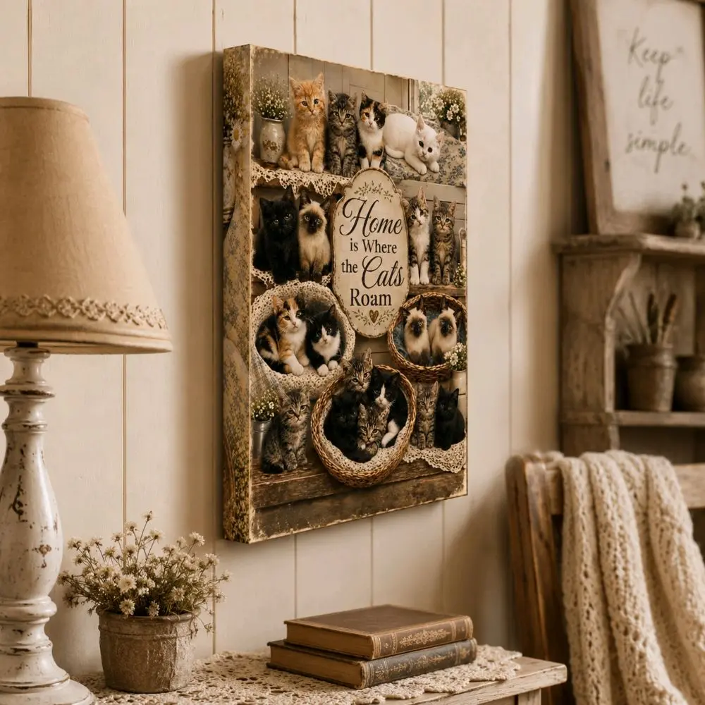 Home Is Where the Cats Roam | Vintage Inspired Kitten Collage Wall Art