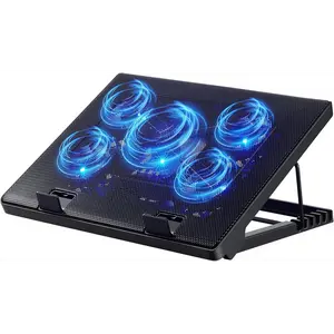 Kootek Laptop Cooling Pad, Laptop Cooler with 5 Quiet Fans for 12"-17" Computer PC Notebook Gaming Laptop Fan, Height Adjustable Laptop Cooling Stand Laptop Accessories, Blue