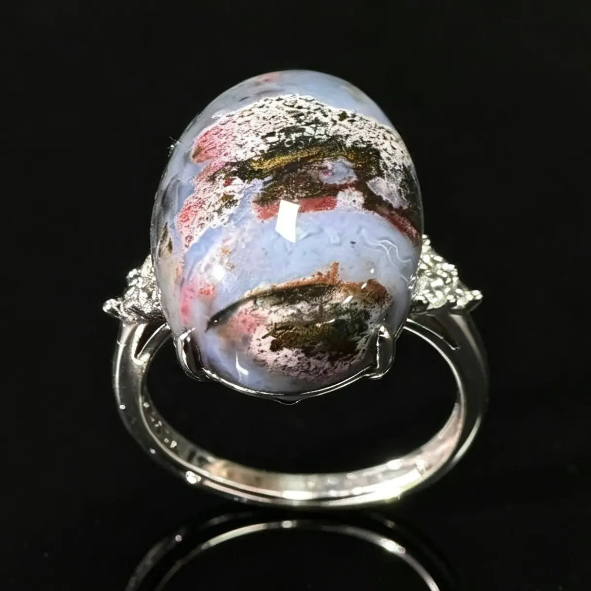 Natural Ocean Jasper 925 Silver Adjustable Ring | Landscape Statement