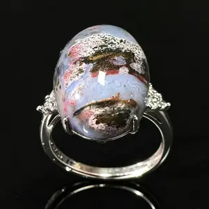 Natural Ocean Jasper 925 Silver Adjustable Ring | Landscape Statement