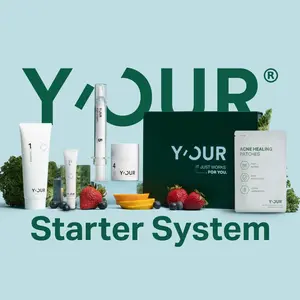 Y'OUR Starter Skincare System for All Skin Types with Purifying Cleanser, Retinol Eye Cream, Jojoba Oil Lip Balm, Squalene & Vitamins Night Cream and Hydrocolloid Acne Patches Cucumber Glycolic, Holiday Gift