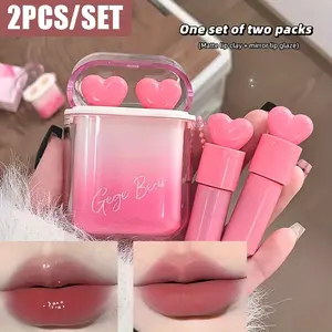 Velvet Matte Lip Glaze Duo Cosmetic - Long-Lasting, Easy-To-Apply Lipgloss Makeup Products with Delicate Matte-Glossy Finish, Pink-to-Red Transition, Smudge-Resistant Formula, Radiant Effect for Daily Wear