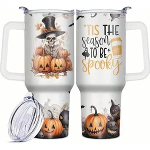 HACOOL SHOP1pc, 40 Oz Tumbler, Halloween Skull Funny Print Double Wall Vacuum Insulated Travel Mug, Halloween Gifts, Christmas Gifts, Thanksgiving Gifts For Family And Friends Women Mom Sisters Teacher Coworker