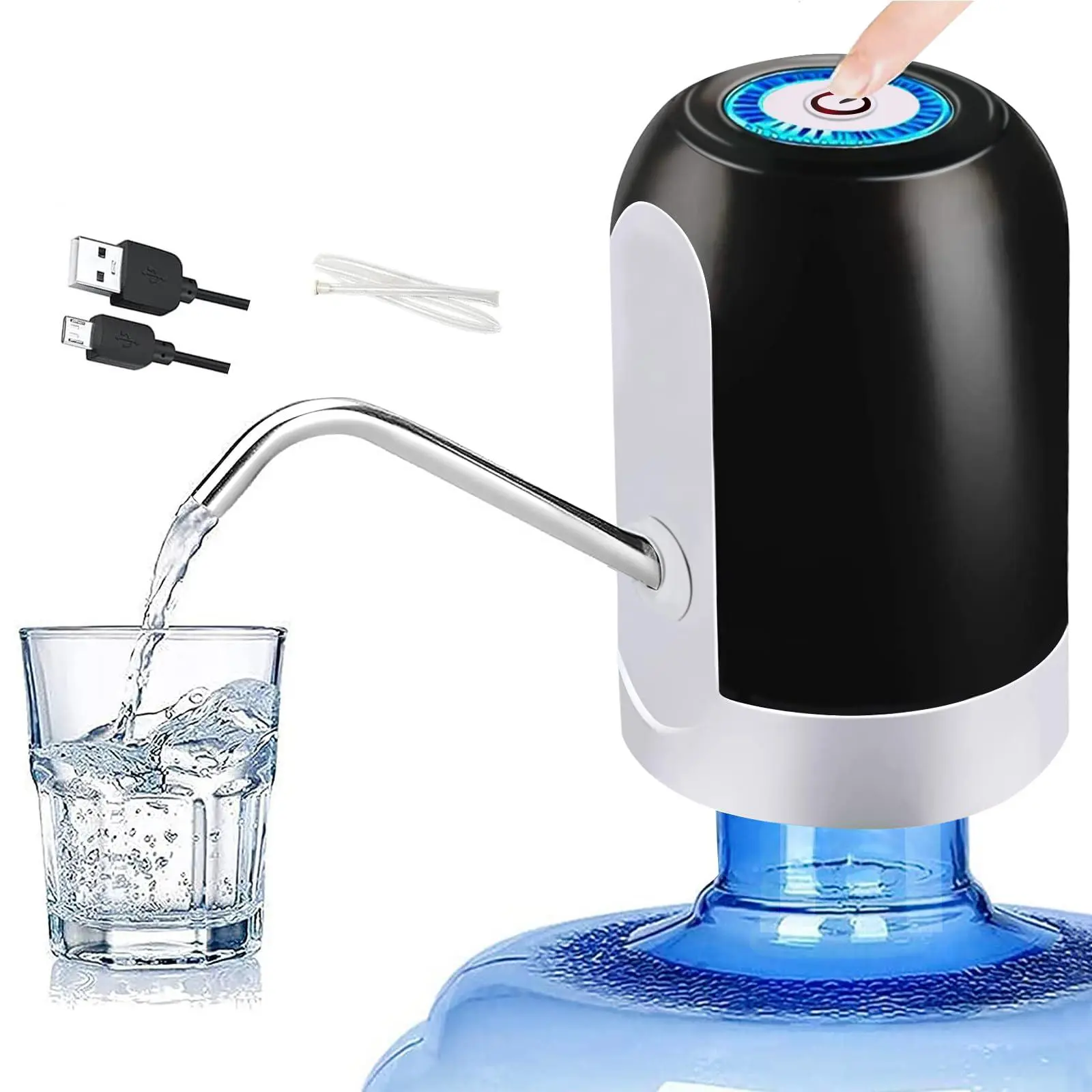 USB Charging Water Jug Pump, Drink Dispenser with Non-Spill Caps for Universal 3-5 Gal Bottles