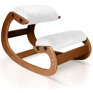 Ergonomic Kneeling Chair, Adjustable Seat - Office Chair for Desk, Posture Corrector, Premium Comfort Cushion, Wooden Rocking Knee Chair (Pecan)