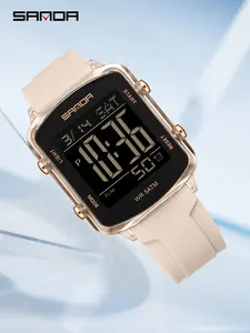 Sanda Square Multifunctional Digital Watch, Casual Trendy Wristwatch, Square Dial Watch, Waterproof Shockproof, Luminous Dual Time, Stopwatch Alarm, Ideal Birthday Gift for Students