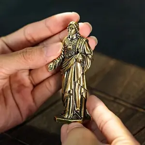 Handmade Jesus Christ Statue, Solid Brass Religious Decoration with Sacred Heart, No Power Needed, Ideal for Home Church Office Gifts