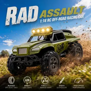 All-Terrain Military RC Buggy: High-Speed 1:18 Off-Road Car with Shockproof Suspension, Bright LED Lights,RC Racing Car for Boys & Hobbyists.