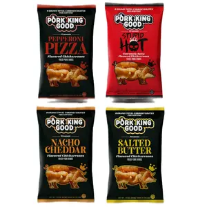 Pork King Good Flavored Chicharrones - Pepperoni Pizza, Stupid Hot, Nacho Cheddar, Salted Butter - 0 Grams Total Carbohydrates 4 pack