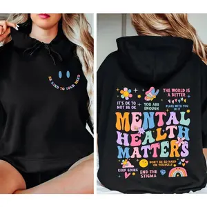 Unisex Mental Health Hoodie - Inspirational Positive Quote Pullover Tops, Long Sleeve Anxiety Support Aesthetic Sweatshirt