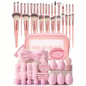 55pcs Makeup Tools Set, Cosmetic Brush Set, Multi-Functional Zipper Toiletry Bag, Waterproof, 30pcs Makeup Brushes, 5pcs Sponges, 5pcs Mini Sponges, 5pcs Puffs, 1pc Hairband, 2pcs Bowls