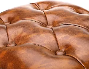 Leather Footstool Small Foot Rest Stool Chair Stool Sofa Stool Short Ottoman Rubberwood Faux Leather Retro Furniture Vintage Stool for Living Room