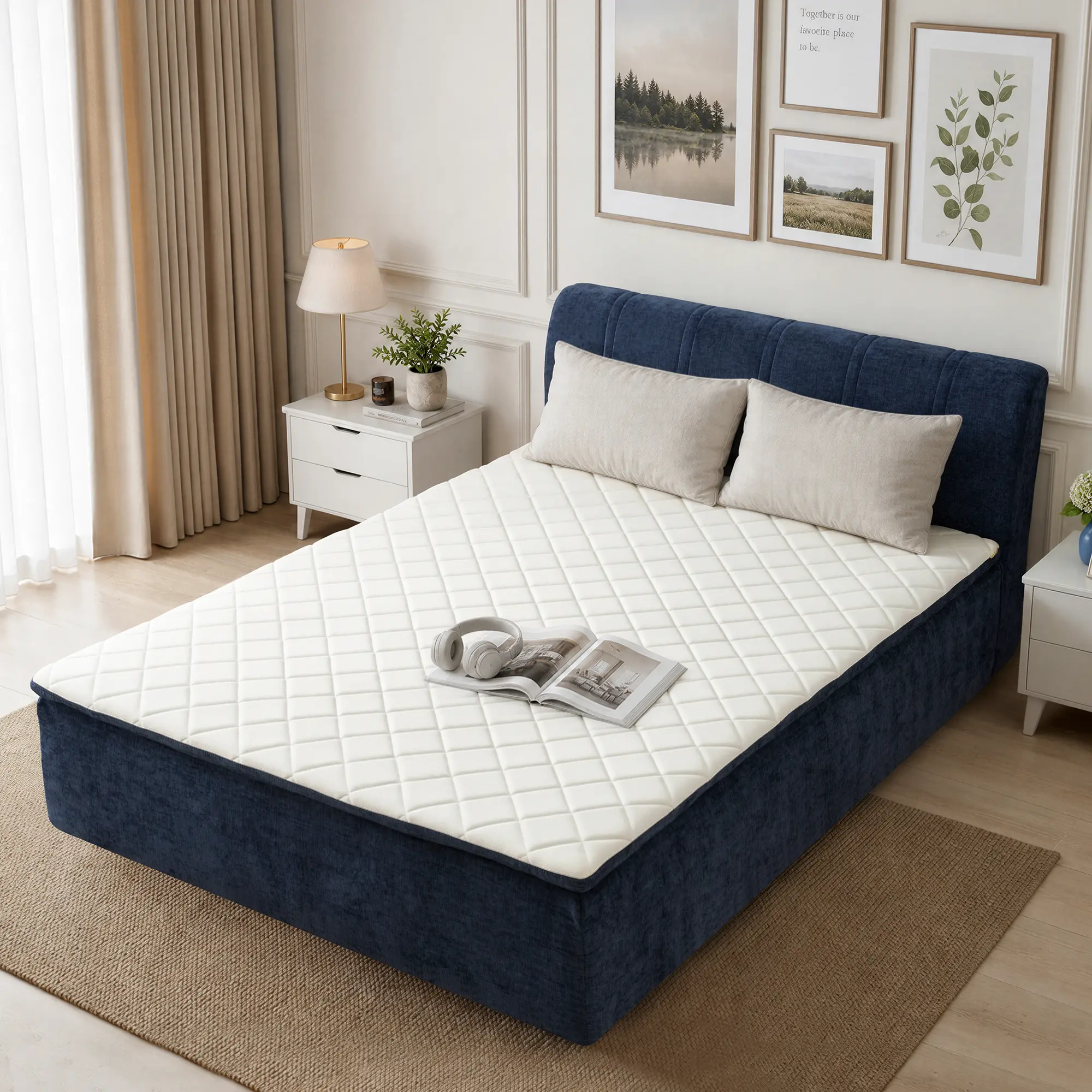 CAODOC Boneless Bed With Mattress And Removable Headboard, Modern Floor Bed with Breathable Memory Foam Mattress & Headboard, Medium Firm Support, No Nnoise,No Assembly Required Queen Full Twin Size