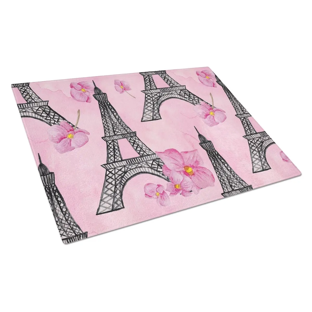 Large Glass Chopping Board with Watercolor Blush Pink Eiffel Flowers, 15 Inches High Rectangular Home Kitchen Household Item - Pink, Glass Board