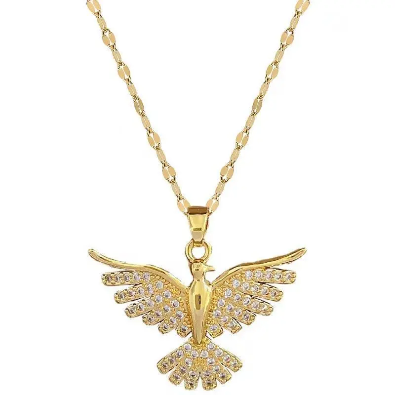 [Titanium Steel]Phoenix Spreading Its Wings Light Luxury Cross - border Personalized Elegant Necklace, Versatile Trendy Jewelry Jewelry Gifts Handmade Fashion Accessory multicolored cute