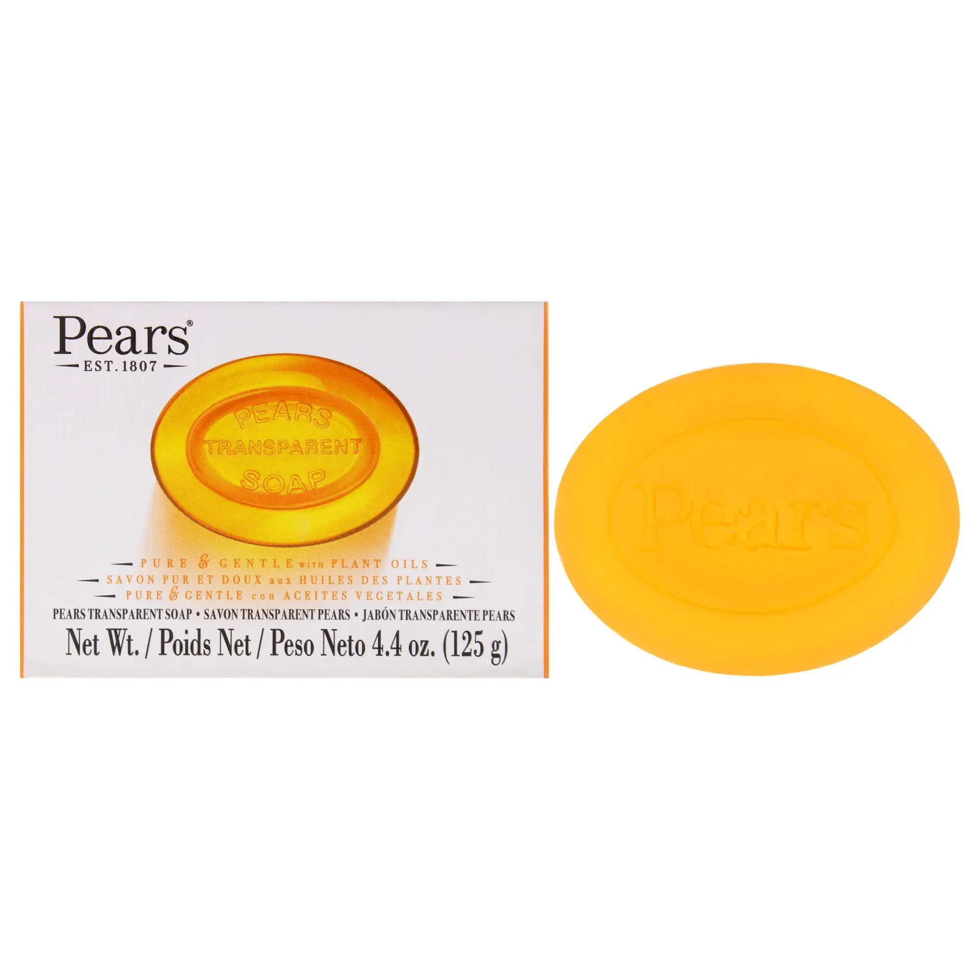 Unisex Pears Amber 4.4oz Single Soap Cleanser - Pure, Gentle Glycerin and Natural Oil Blend, Soothing Body Care Bar