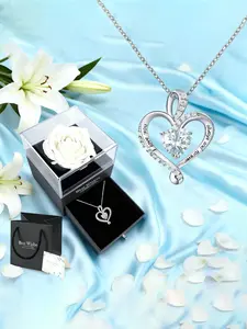 Beautiful Heart Pendant Necklace with Rose Box, Gift for Girlfriend, Lover, Mother, Friend, Valentine's Day, Mother's Day, Birthday, Exquisite Jewelry Gift