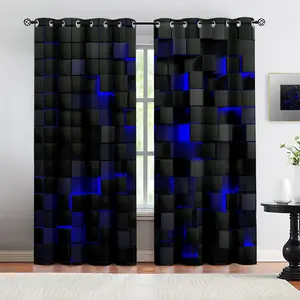 Lofina block pattern, 2 curtain sets, Home Textile, suitable for living room, balcony, and bedroom windows, perfect for home, seasonal, holiday room decoration