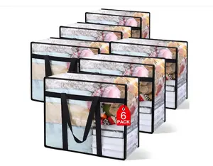6 Pack 40L Clear Storage Bags – Comforter & Blanket Closet Organizers with Reinforced Handles for Moving & Storage