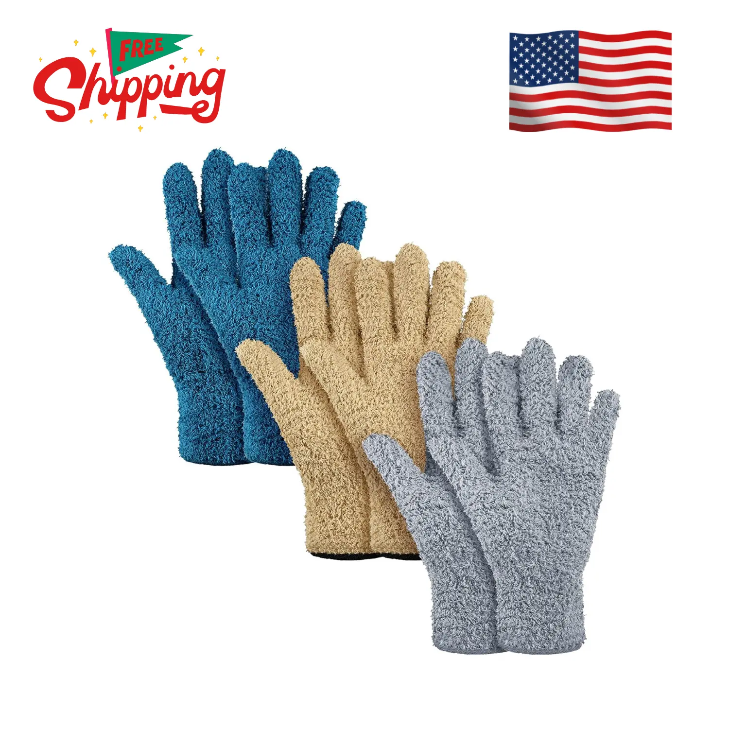 3 Pairs Microfiber Plant Dusting Gloves for Indoor Plants, Blinds, Furniture, House(Medium,Dark Blue, Gray, Khaki)