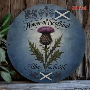 Scottish Heritage Metal Wall Art Plaque Featuring Flower of Scotland Thistle Emblem Lion Rampant and Scottish Flags Ideal for Home Office Decor and Gifts