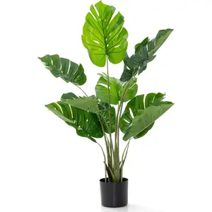 GOFLAME Artificial Monstera Deliciosa Plant, 4ft Potted Faux Tree with 10 Verdant Fake Leaves, Swiss Cheese Plant for Home Decor Indoor, Outdoor, Home, Office, 1 Pack
