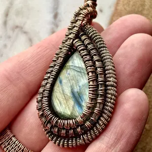 Flashy Teardrop Labradorite Wire Wrapped Pendant