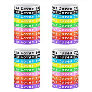 36Pcs Jesus Loves You Silicone Wristbands Colorful Rubber Bracelets Christian Silicone Wristbands Adult Youth