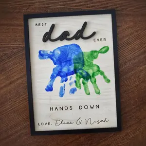 Father's Day Wooden DIY Handprint Sign - "Best Dad Ever Hands Down" | Personalized Gift for Dad from Kids, Perfect Present for Dad, Papa, Daddy, Grandpa, Father’s Day Gift