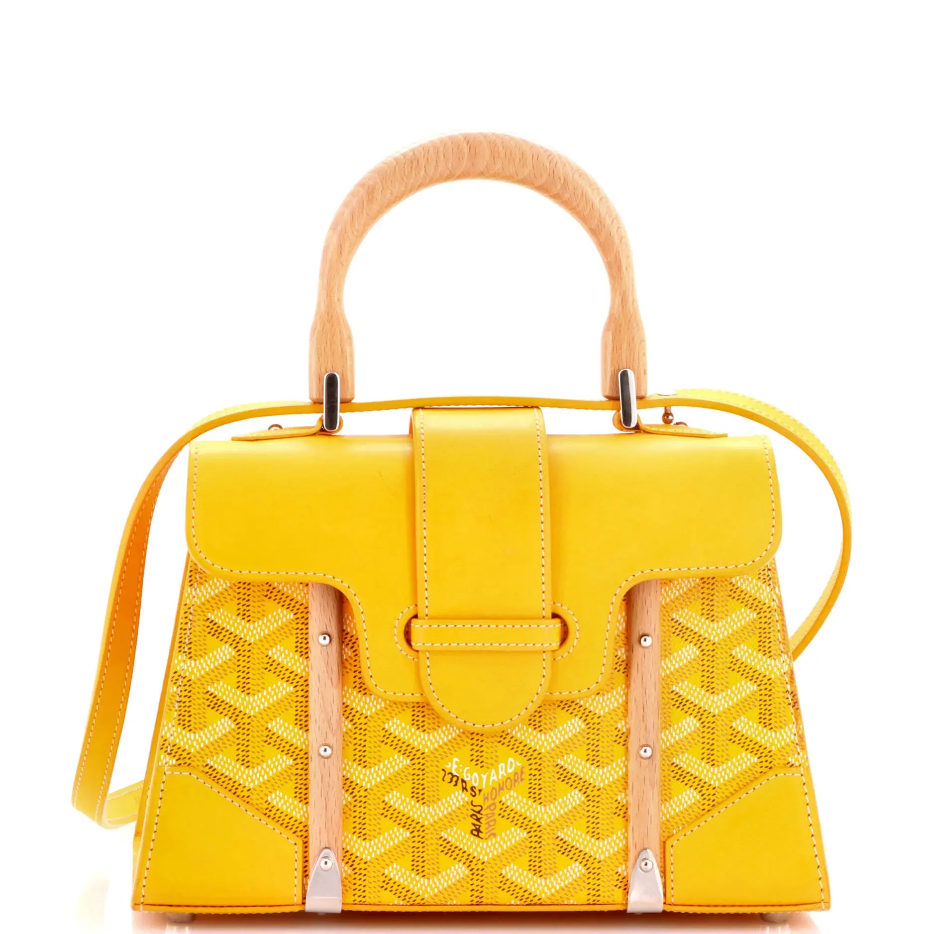 Pre-owned Goyard Canvas Coated, Leather, Wood Top Handle Bags Structured Saigon Top Handle Bag Coated Canvas with Leather Mini by Rebag