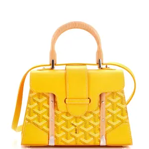 Pre-owned Goyard Canvas Coated, Leather, Wood Top Handle Bags Structured Saigon Top Handle Bag Coated Canvas with Leather Mini by Rebag