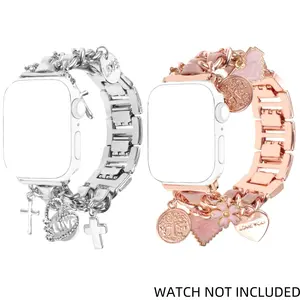 2 PACKS Stylish Wristband Compatible with Apple Watch Bands 38mm 40mm 41mm 42mm 44mm 45mm 49mm 46mm,Replacement Strap with Unique Pendants for iWatch Series 10 9 8 7 6 5 4 3 2 SE Ultra Metal Chain Charms Women smart watch accessories