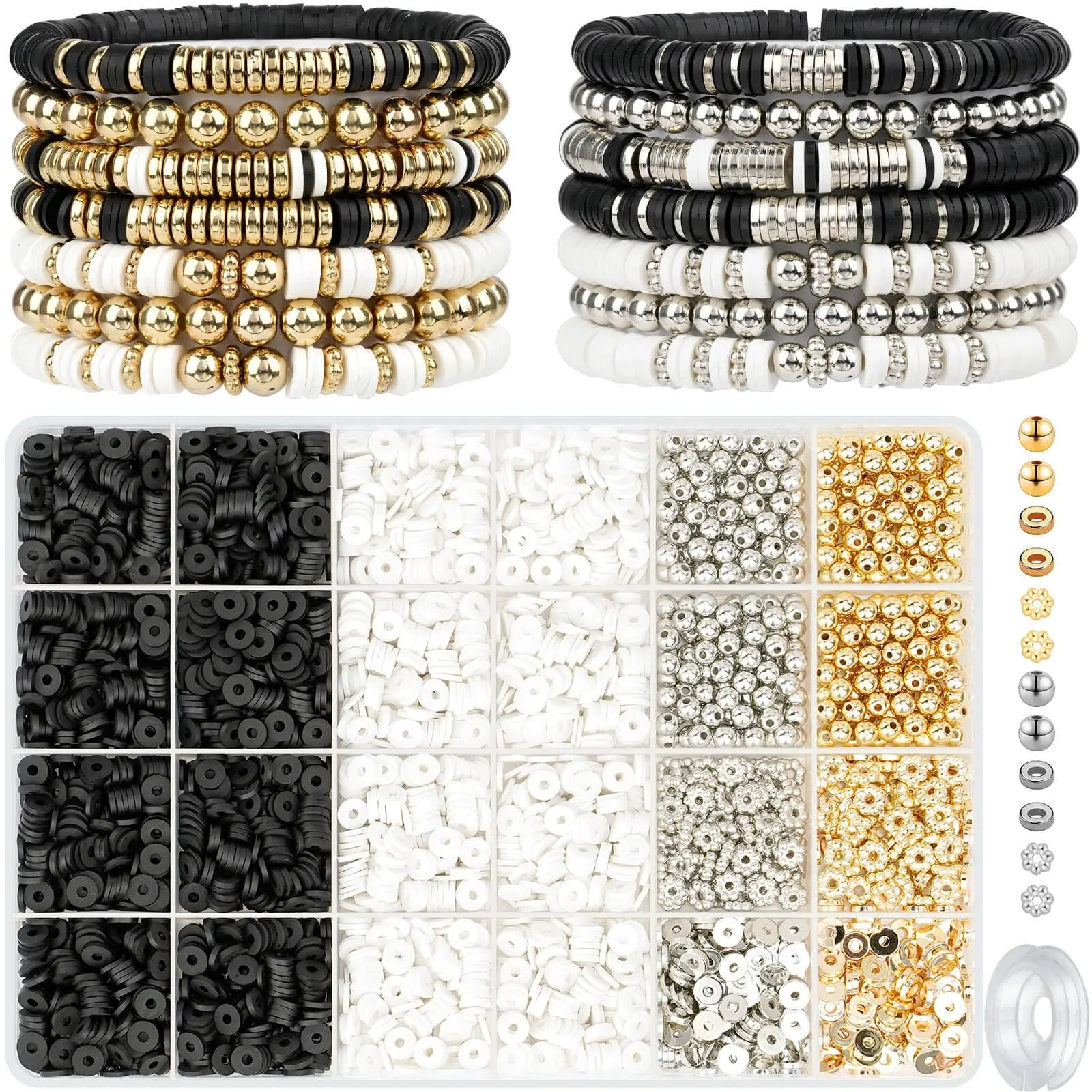 3000 Pcs Clay Beads Bracelet Kit for Women, Golden Beads for Jewelry Making & DIY Crafts