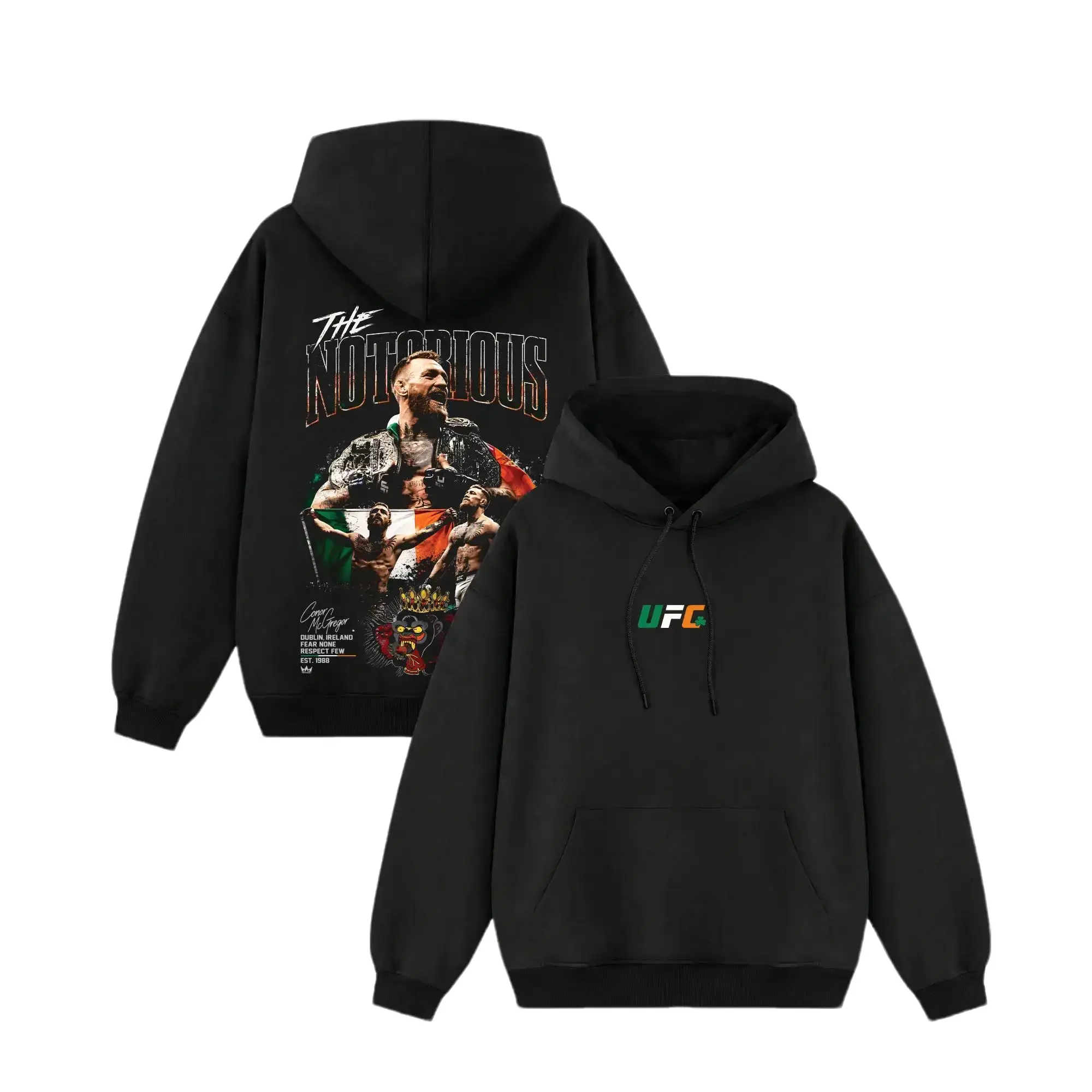 Men's UFC 329 Black Conor McGregor Hoodie, The Notorious UFC Graphic Tee, UFC MMA Shirt, Gift for Fighters, Sports Apparel