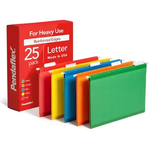 Hanging File Folders, 25 Pack, Letter Size 8.5" x 11", Assorted Colors, 5 Tab Positions, Reinforced, Durable Hanging Files Includes Tabs and Inserts