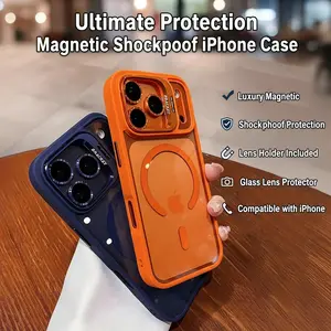 Luxury Magnetic Shockproof Smartphone Casing | Phone Accessories for iPhone 11-17, 16E, Pro, Max, Plus, Air - With Cellphone Cover Lens Holder & Glass Lens Protector