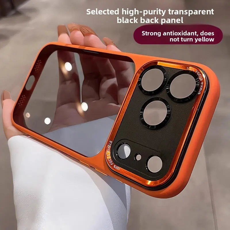 Customized Transparent Black Phone Case for iPhone 17 Pro Max, Mobile Phone Accessories, Metal Lens Full Coverage, Anti-Drop Shockproof Protection, 16 Camera AI Button Compatible