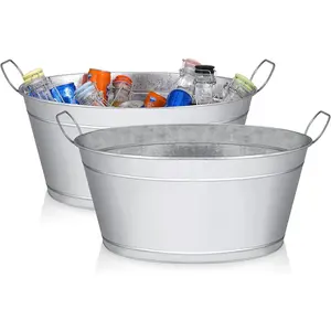 Large 6-Gallon Galvanized Tin Beverage Tub 20x14x10 inches Pack of 2