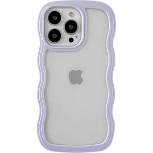 Phone Cases for iphone 17 Pro Max 16 15 14 13 12 Pro Max Girls Women Transparent Soft Silicone TPU Bumper Shockproof Protective Phone ,Cute Curly Wave Frame Shape Shockproof Soft Phone Case for iphone 17 Pro Max