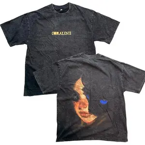 Coraline Retro Vintage Unisex Acid Washed Heavyweight Cotton Tshirt, Coraline Movie shirts back school, coraline merch Streetwear Fabric Fit Apparel Clothes