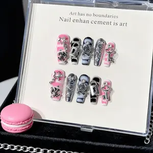 10pcs | TRUTH AMOR Dark Gothic Cool-Tone Silver Mirror Press-On Nails | Irregular 3D Metallic • Hot Girl Ultra-Thin Seamless Explosive Sparkle Handcrafted Nails | Removable & Reusable | Must-Have for Nightclubs, nail kit set、nail kit、Bedazzled kit