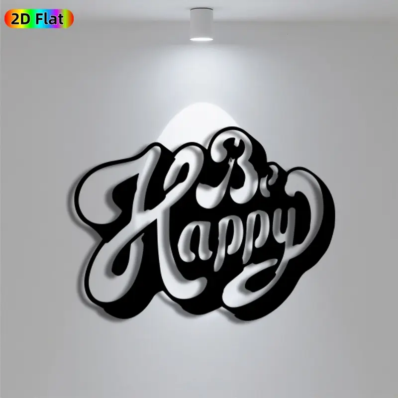 1pc Cute Happy Text Metal Wall Art, Cute Happy Text Statue Mural, Iron Craft, Perfect for Bedroom, Boudoir, Love Alcove Decor, Artistic Metalwork, Silhouette Wall Decor, Valentine's Decor, Ideal Gift for Romantic Souls