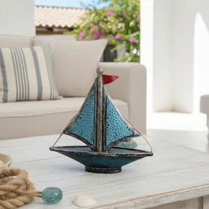 Mediterranean Style Sailboat Ocean Decorative Item, Living Room Bedroom Display Ornament, Coastal Home Décor Accessory