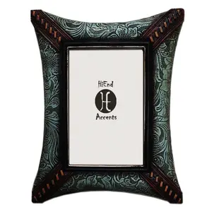 Tooled Leather w/ Corner Lacing Picture Frame