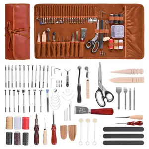 Leather Working Tools Kit 72-Piece Set With Engraving, Punching, Stamping And Sewing Tools For Leather Crafting - Durable Steel Hand Tools, Comprehensive DIY Leather Craft Kit With Storage Case And Retractable Organizer