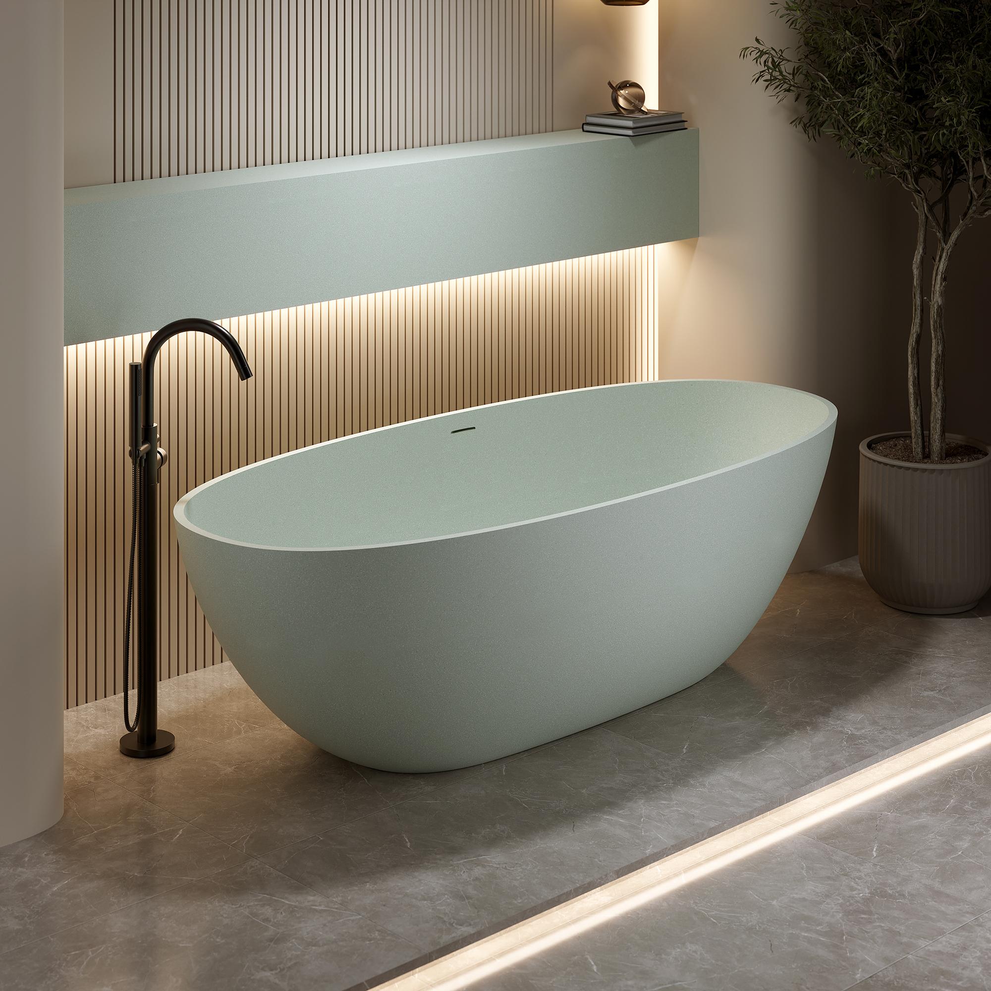 55' Freestanding Bathtub Resin Stone Soaking Bathtub Solid Surface Modern Tubs with Overflow and Pop-up Drain 55' Freestanding Bathtub Resin Stone Soaking Bathtub Solid Surface Modern Tubs with Overflow and Pop-up Drain