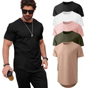 Mens 5 Pack T Shirts Casual Hipster Hip Hop Longline Crewneck Tee Shirts