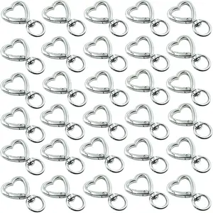 30Pcs Heart Keychain Set with Spring Snap Hook - Valentine's Day Gift for Her, DIY Key Rings for Keys Backpack Luggage Tag Bulk Charms Accessories (Silver) summervibes