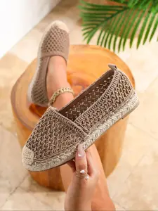 Women's Fashionable Braided Espadrille Platform Slip-on Shoes, Casual Comfortable Flat Shoes for Beach Vacation, Female All-match Round Toe Shoes for Daily Wear, Girl