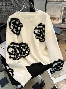 Elegant Women's Floral Beaded Pullover Sweater, Fall Winter Fashion, Casual Versatile Knitwear, Stylish Design, Perfect Fit